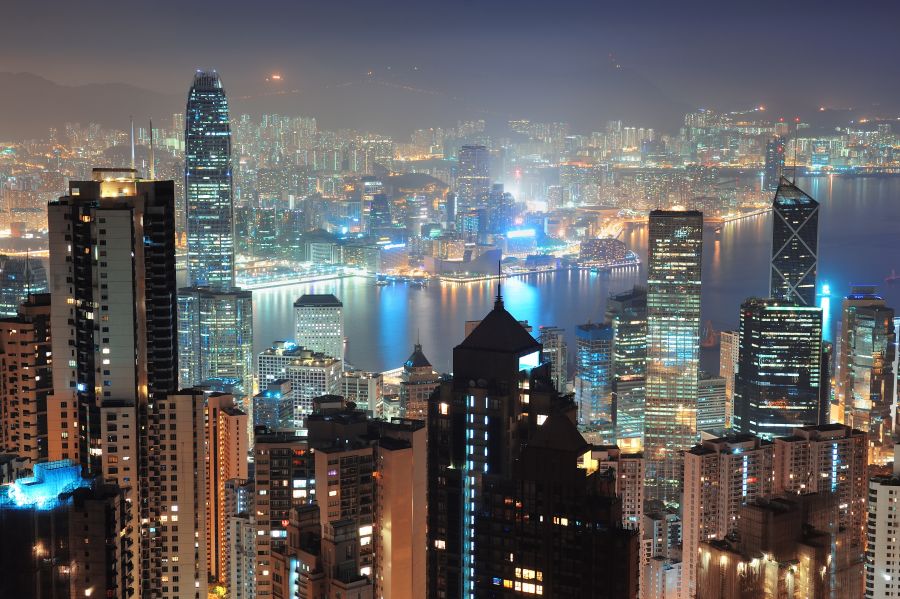Фотообои Небоскребы Гонконга в туманной дымке