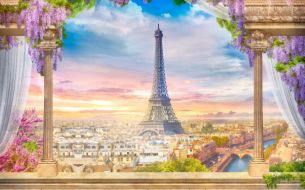 Фреска Эйфелева башня и Париж вид сверху
