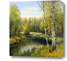 Картина Речка в березовом лесу