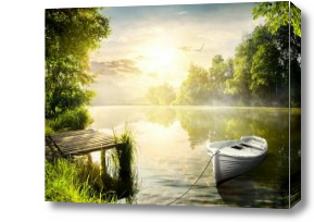 Картина Лодка на озере на закате